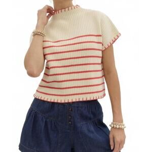 NEW ENTRO striped short sleeved sweater in cream